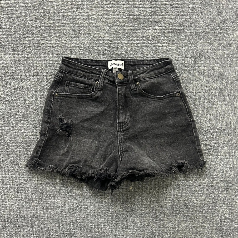 Abound Denim Shorts Womens Size 26 Black Distressed High Rise Frayed Raw Hem